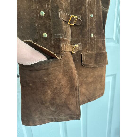 Vintage EL TORO leather Suede buckle closing brown long vest medium - Picture 6 of 12
